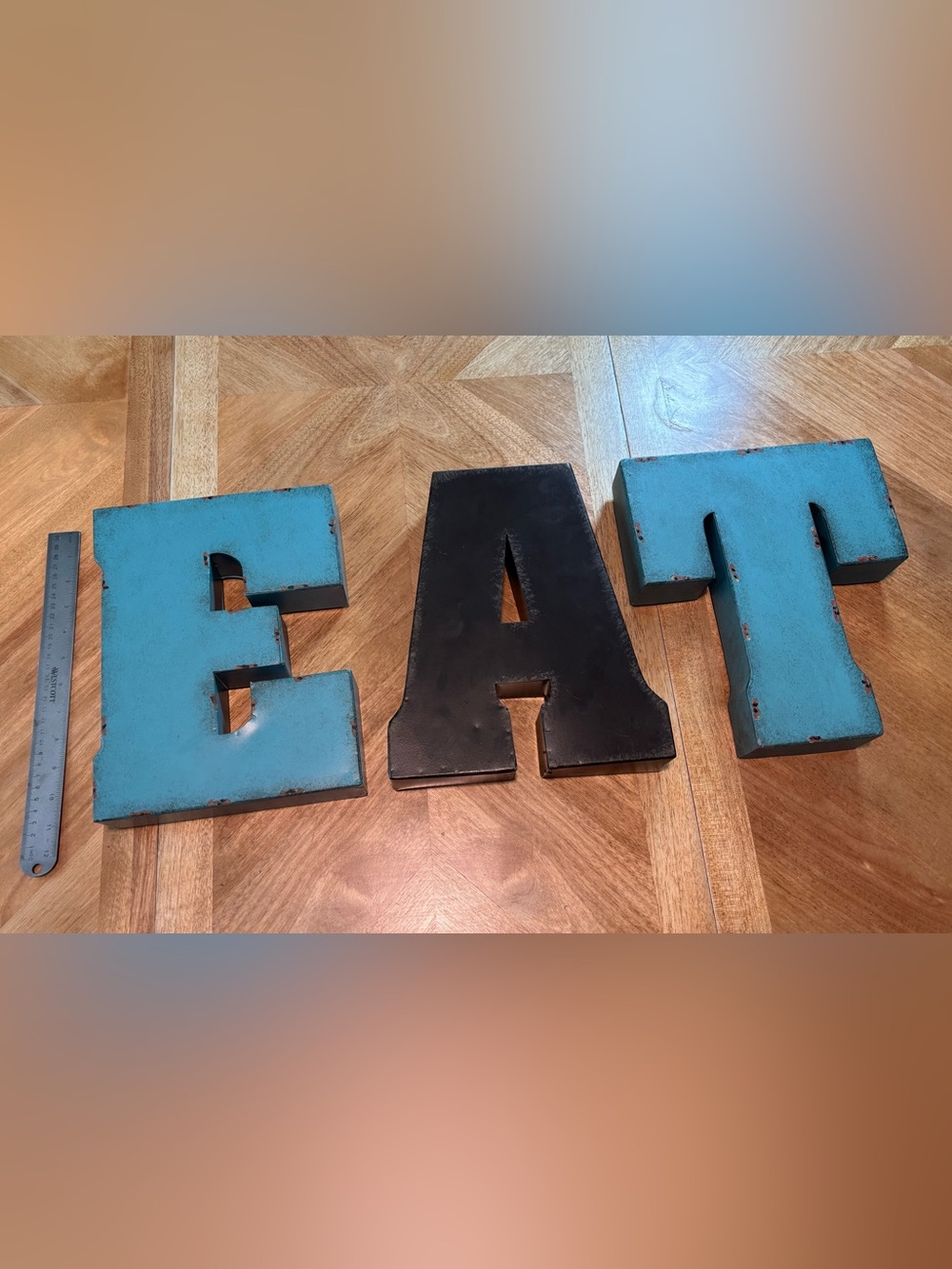 Hobby Lobby Blue and Black 'EAT' Rustic Metal Block Wall Letters